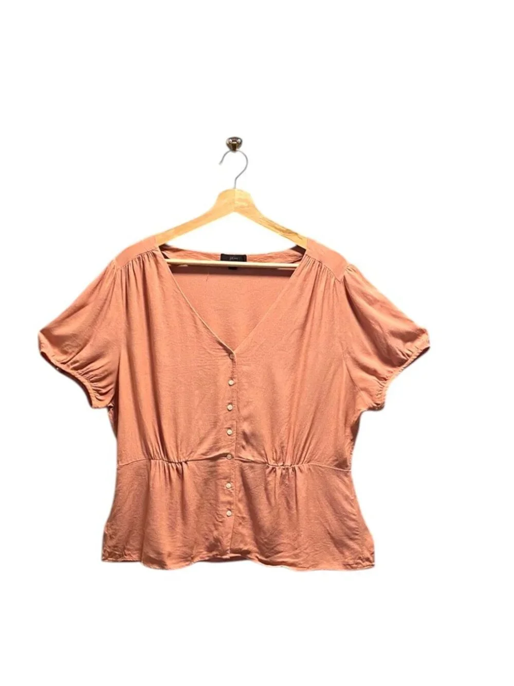 J.Crew Button Down Peplum Top Petal Pink Size XL Minimalist Spring Preppy Casual